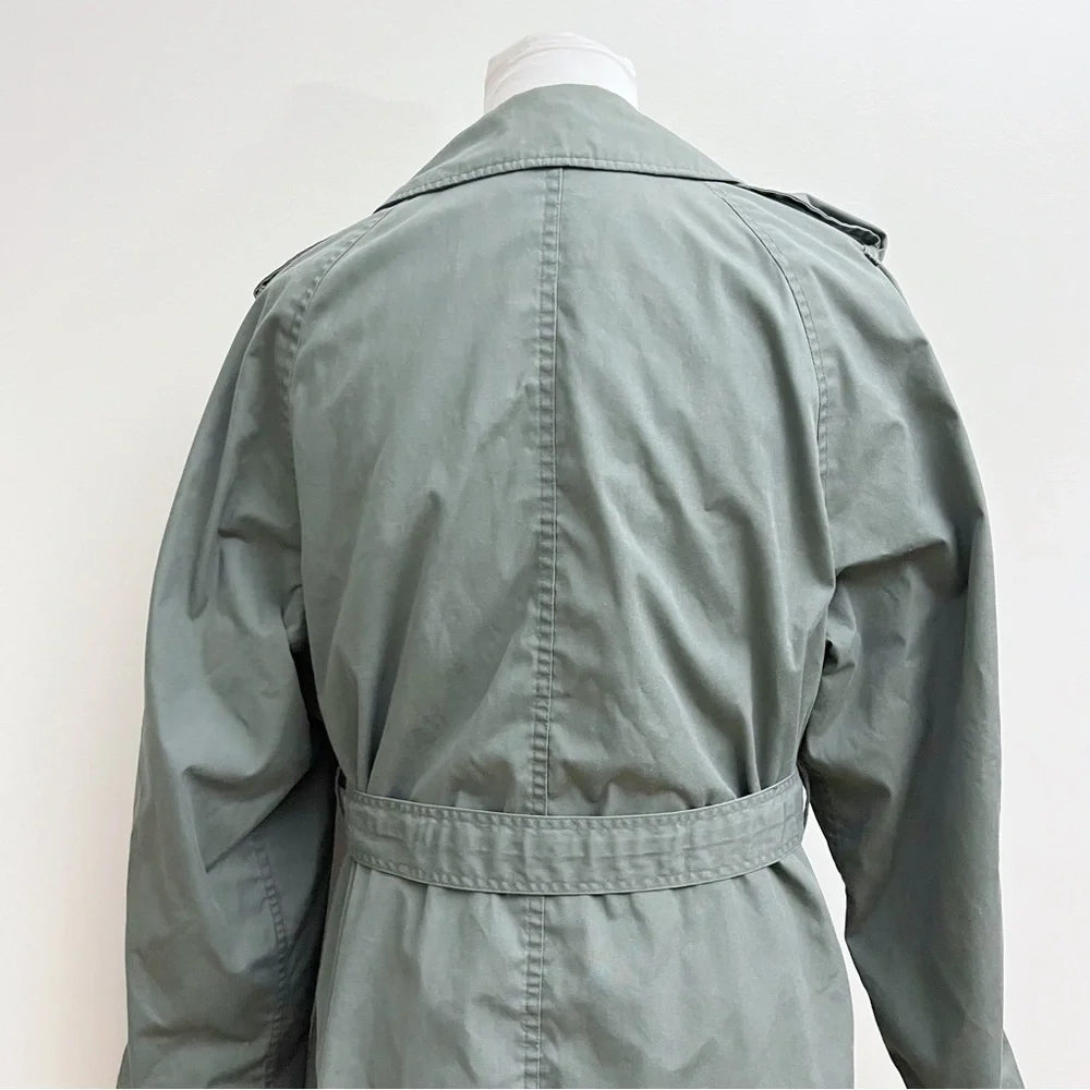 Vintage America Army Green Utility Belted Waist Double Button Trench Coat 42R - Picture 9 of 14